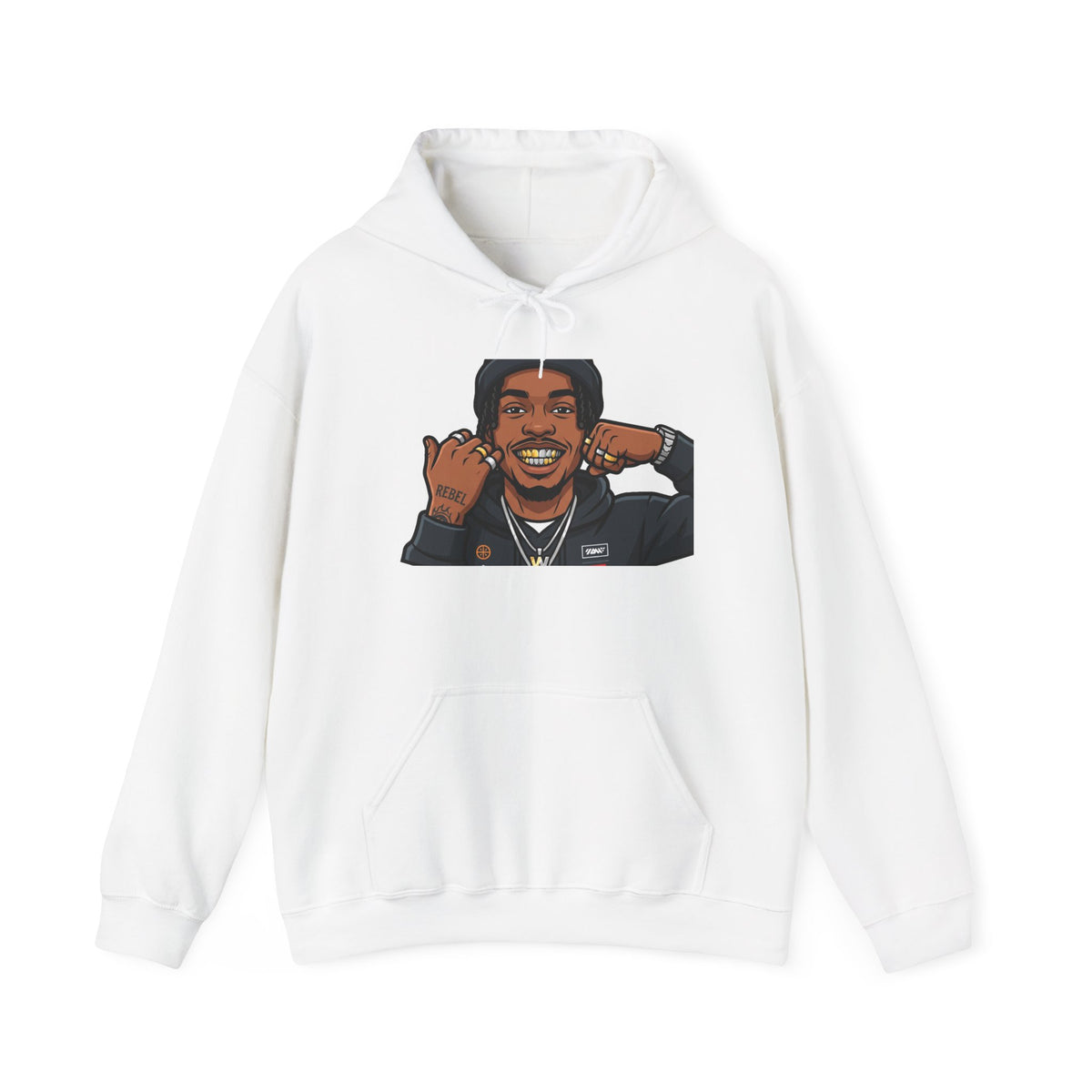 Graphic Hoodie — Smiling Cartoon Portrait Sweatshirt