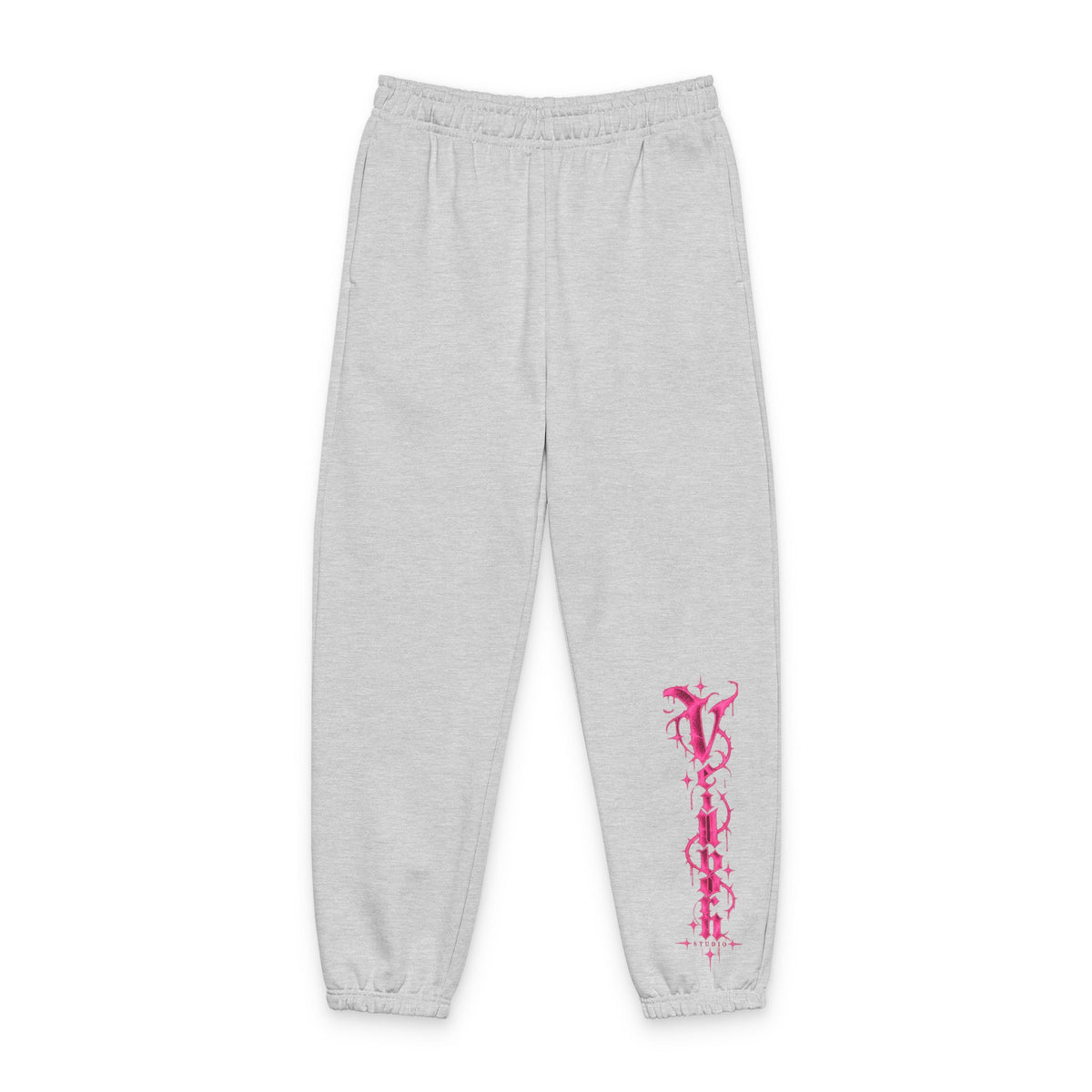 Grey Sweatpants with Pink Vertical 'Vogue' Script — Streetwear Lounge Joggers