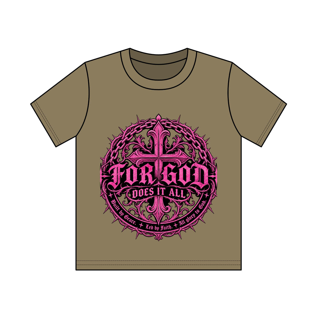 For God Does It All Vintage Wash Tee — Pink Cross Faith Graphic T-Shirt
