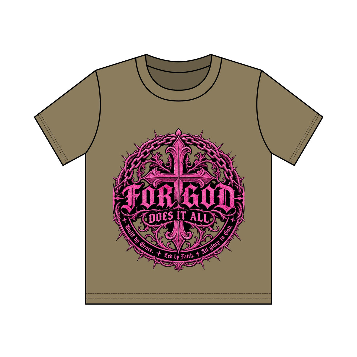 For God Does It All Vintage Wash Tee — Pink Cross Faith Graphic T-Shirt