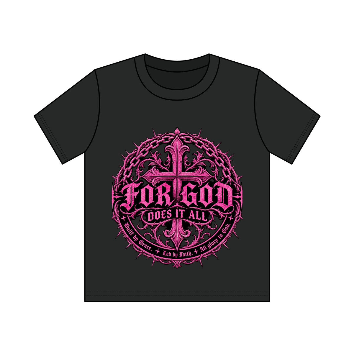 For God Does It All Vintage Wash Tee — Pink Cross Faith Graphic T-Shirt