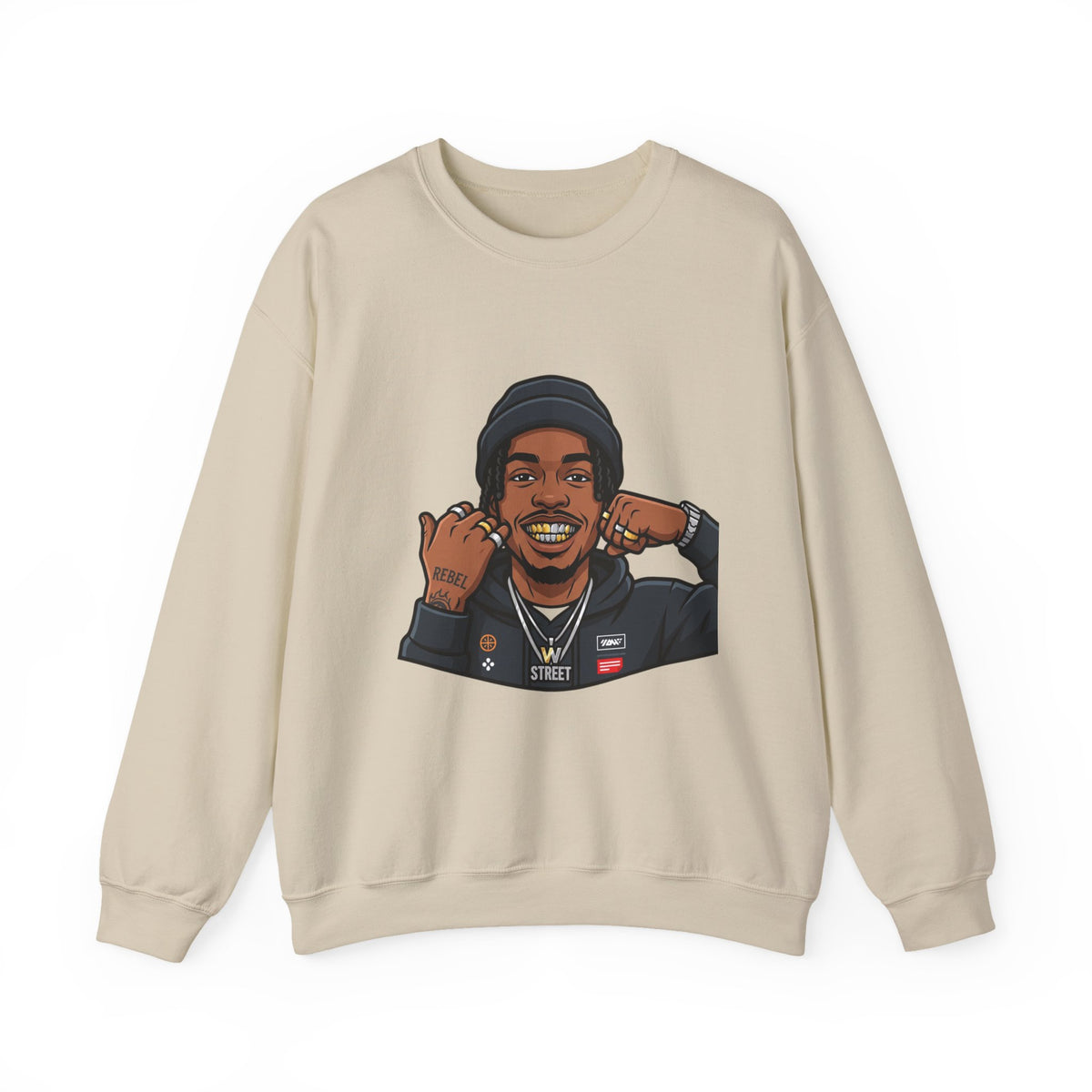 Graphic Crewneck Sweatshirt — Urban Portrait Illustration