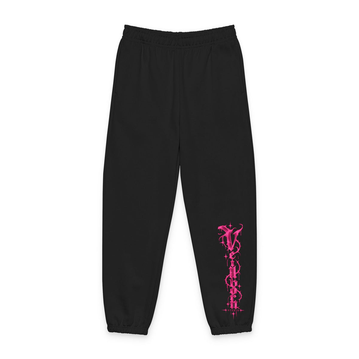 Grey Sweatpants with Pink Vertical 'Vogue' Script — Streetwear Lounge Joggers