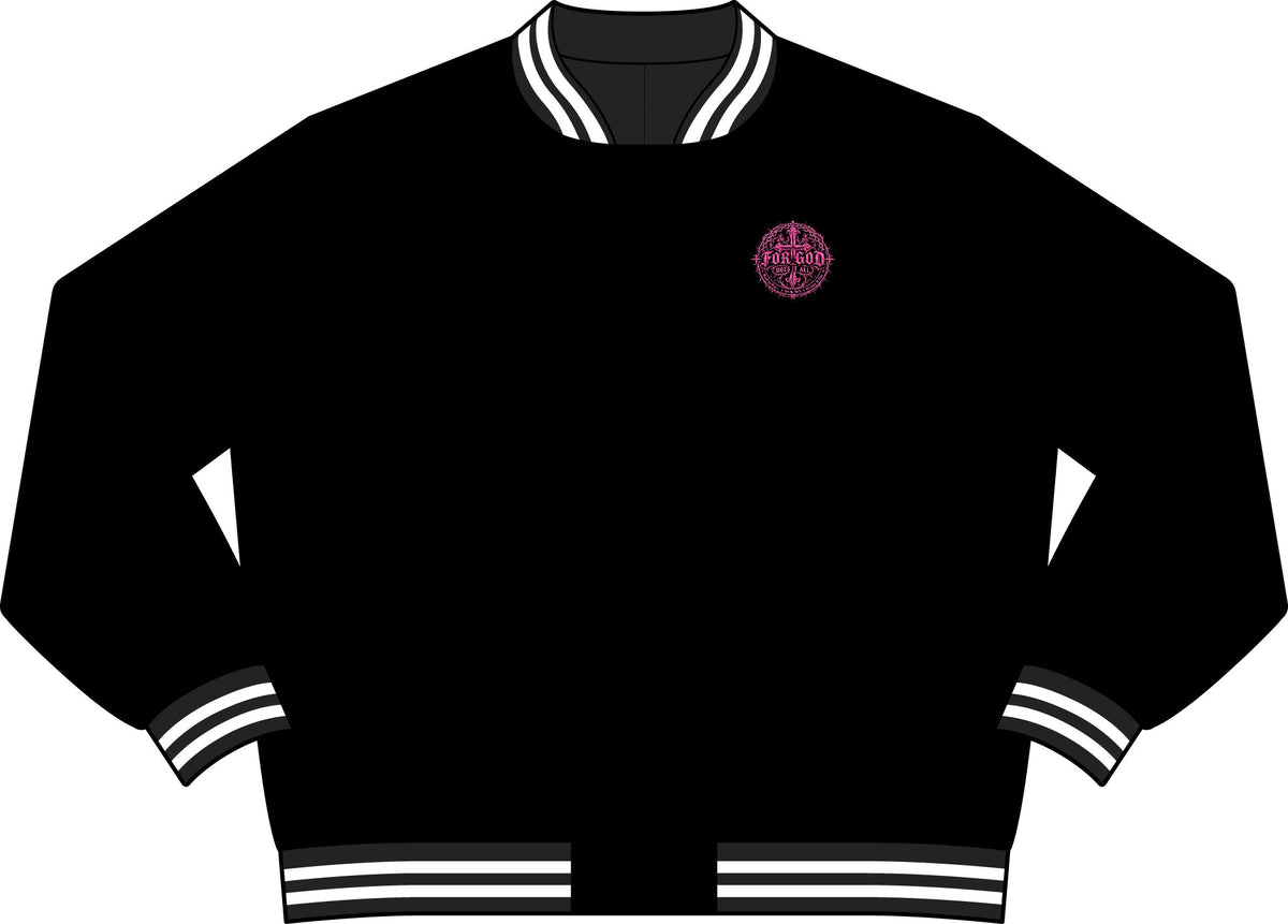 All For God Varsity Bomber Jacket — Gothic Rose Cross Graphic