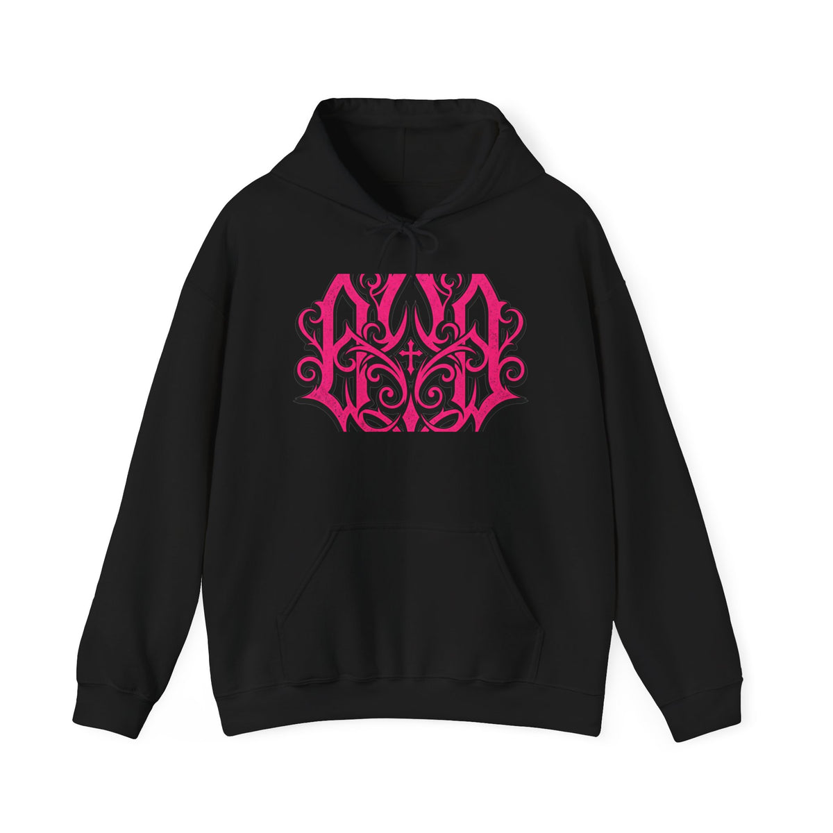 Gothic Pink Monogram Hoodie — Ornate Filigree Chest Design