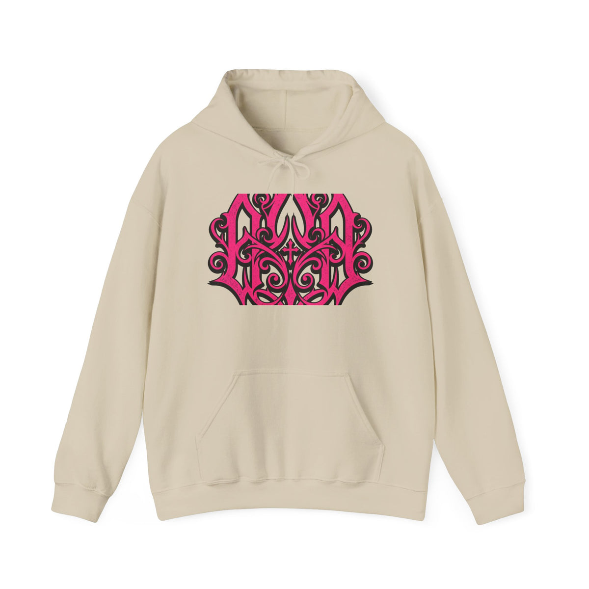 Gothic Pink Monogram Hoodie — Ornate Filigree Chest Design