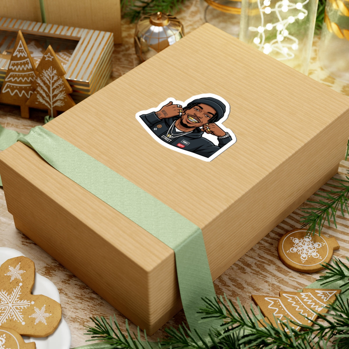 Hip-Hop Character Kiss-Cut Sticker — Gold Grill Rapper Illustration