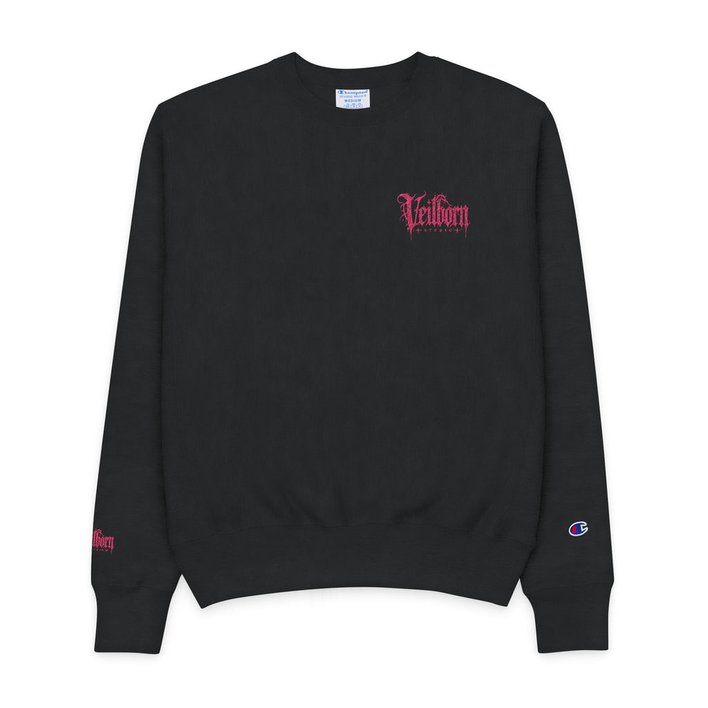 Men's Champion Crewneck Sweatshirt — Black 'Killer' Floral Script Chest & Sleeve Design