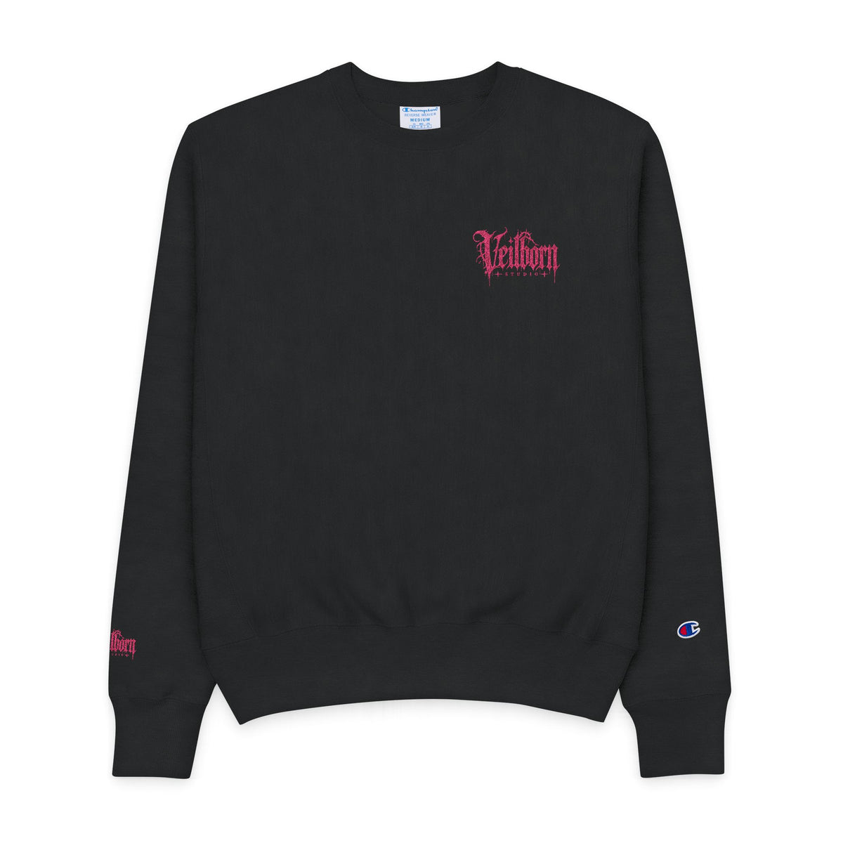 Men's Champion Crewneck Sweatshirt — Black 'Killer' Floral Script Chest & Sleeve Design