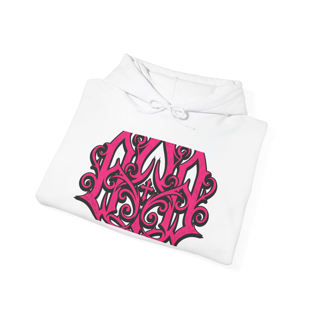 Gothic Pink Monogram Hoodie — Ornate Filigree Chest Design