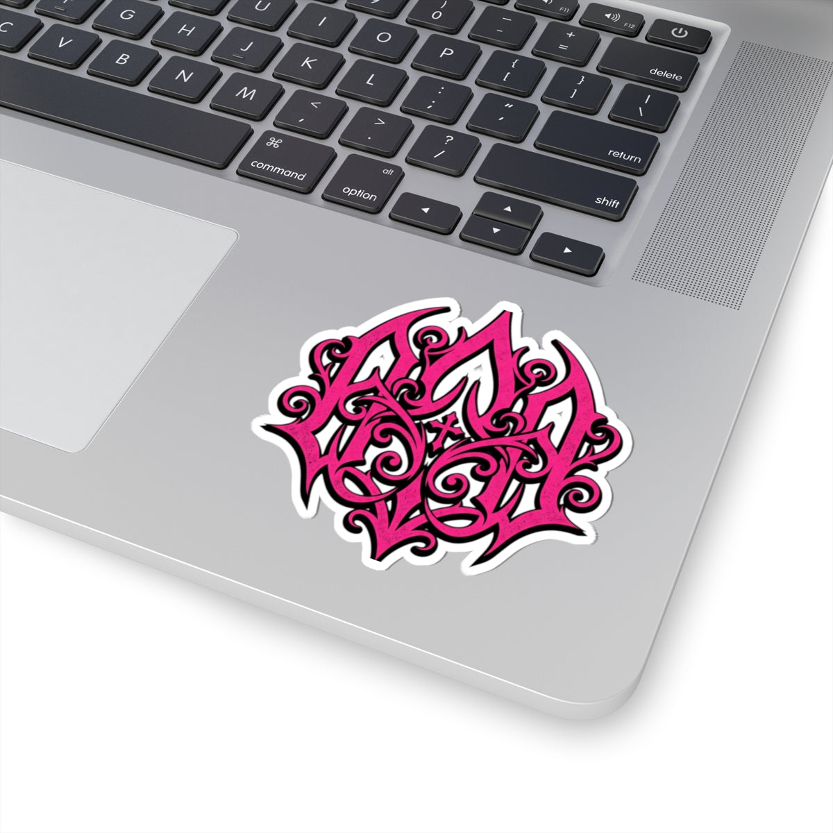 Pink Ornate Monogram Sticker — Kiss-Cut Decorative Laptop Decal