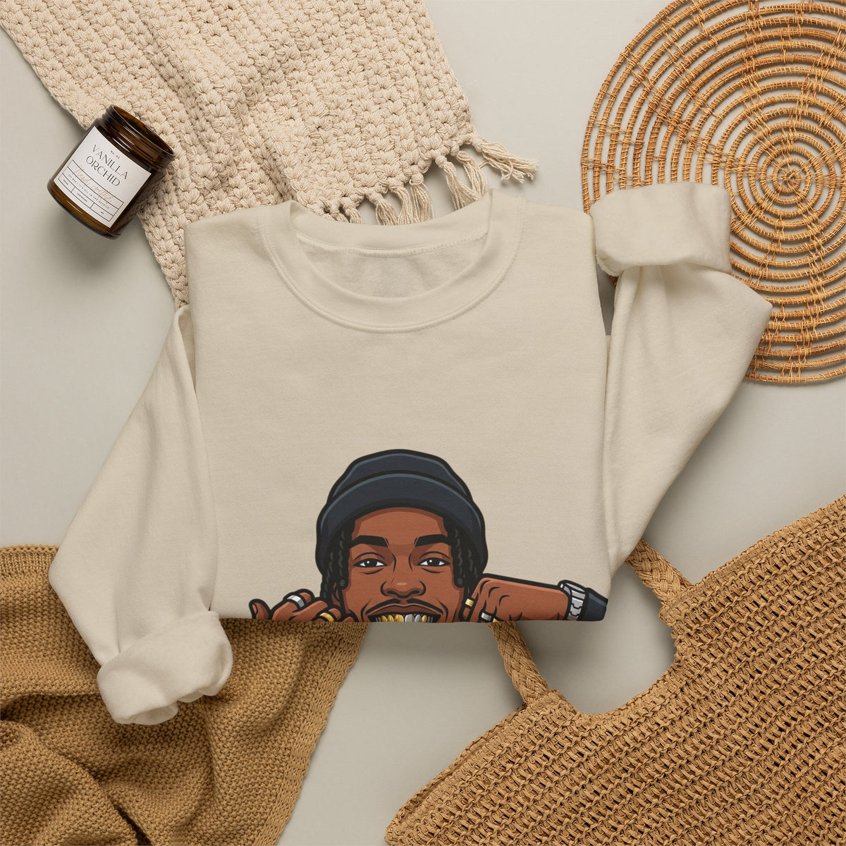 Graphic Crewneck Sweatshirt — Urban Portrait Illustration