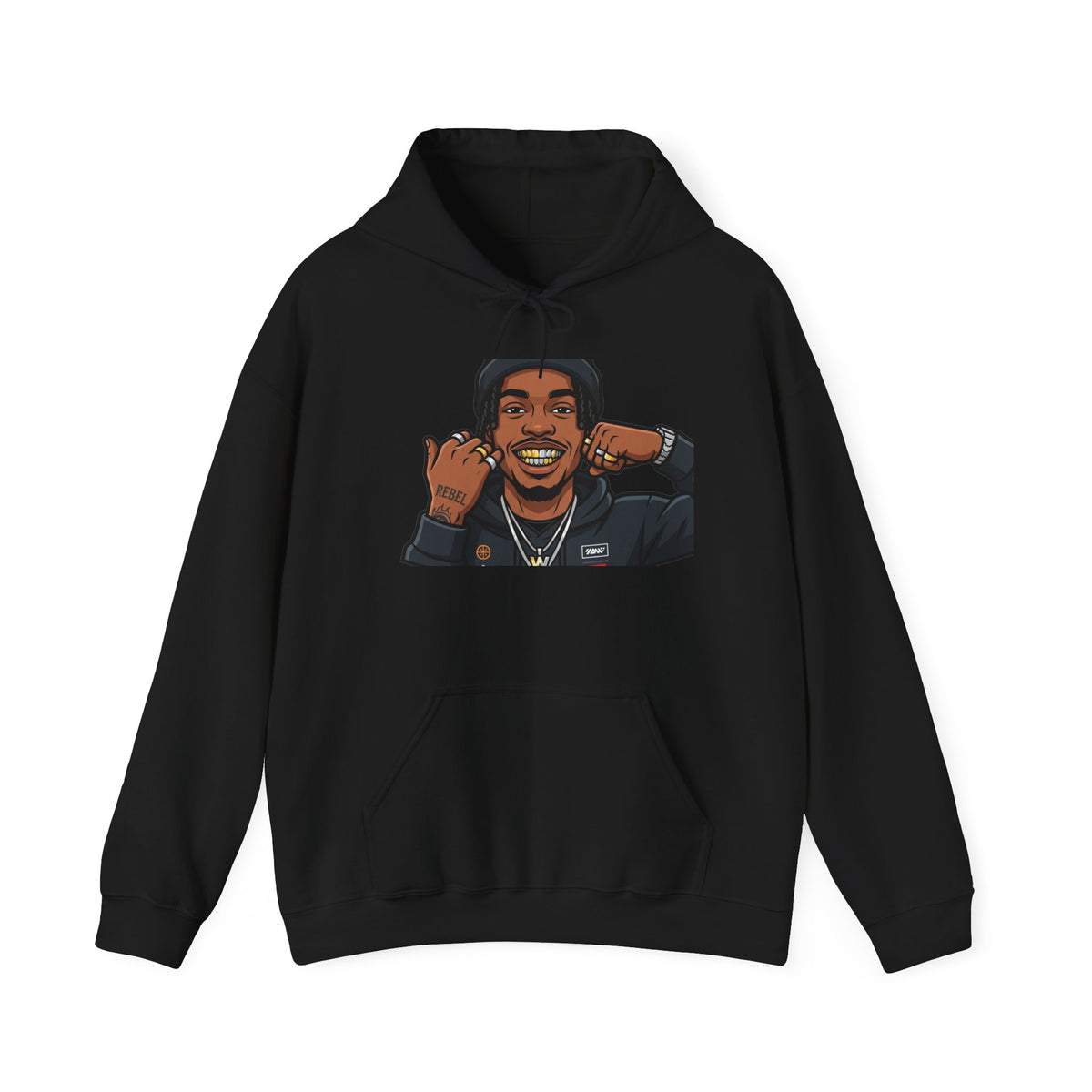 Graphic Hoodie — Smiling Cartoon Portrait Sweatshirt