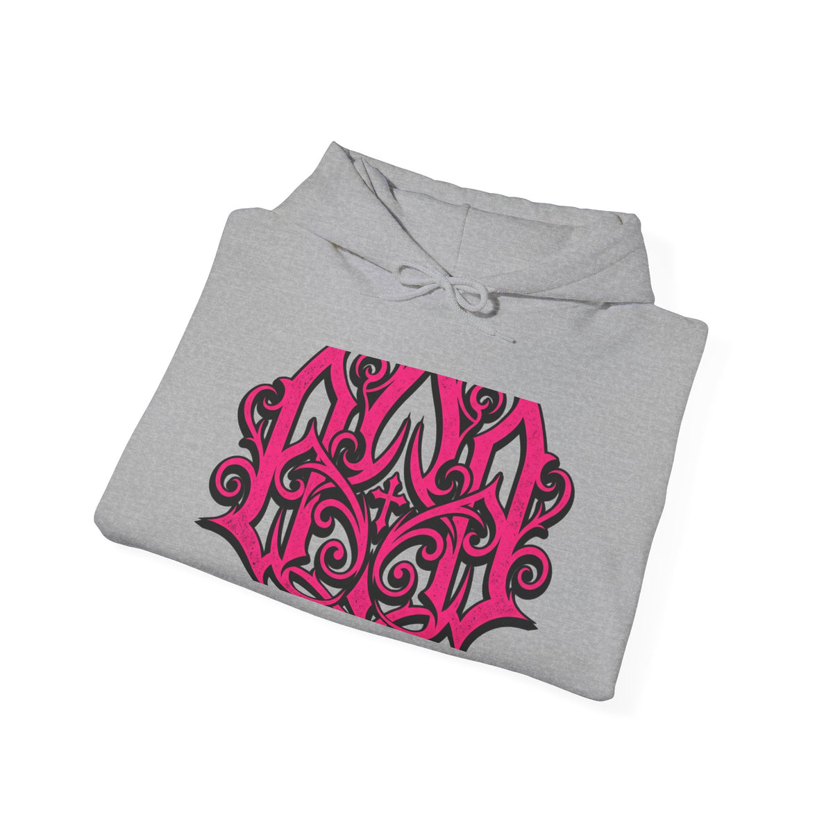 Gothic Pink Monogram Hoodie — Ornate Filigree Chest Design