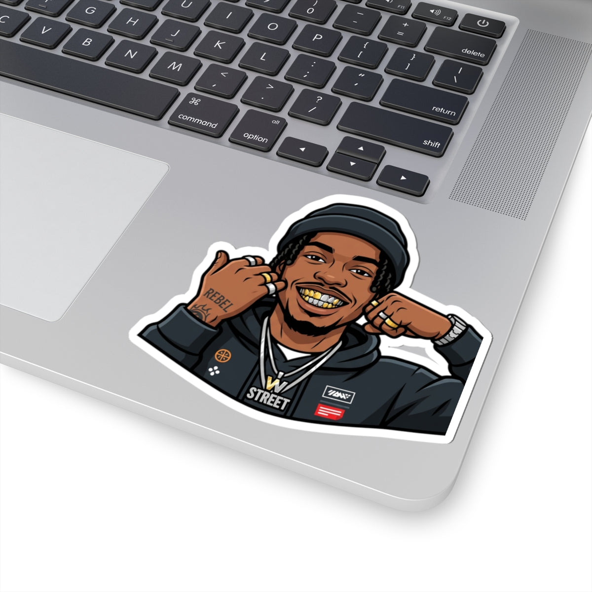 Hip-Hop Character Kiss-Cut Sticker — Gold Grill Rapper Illustration