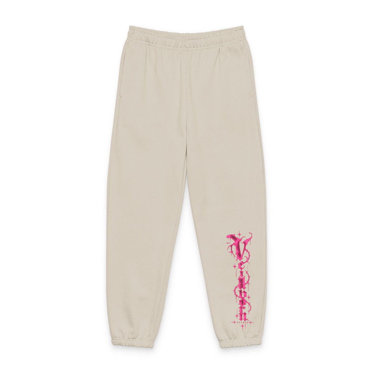 Grey Sweatpants with Pink Vertical 'Vogue' Script — Streetwear Lounge Joggers