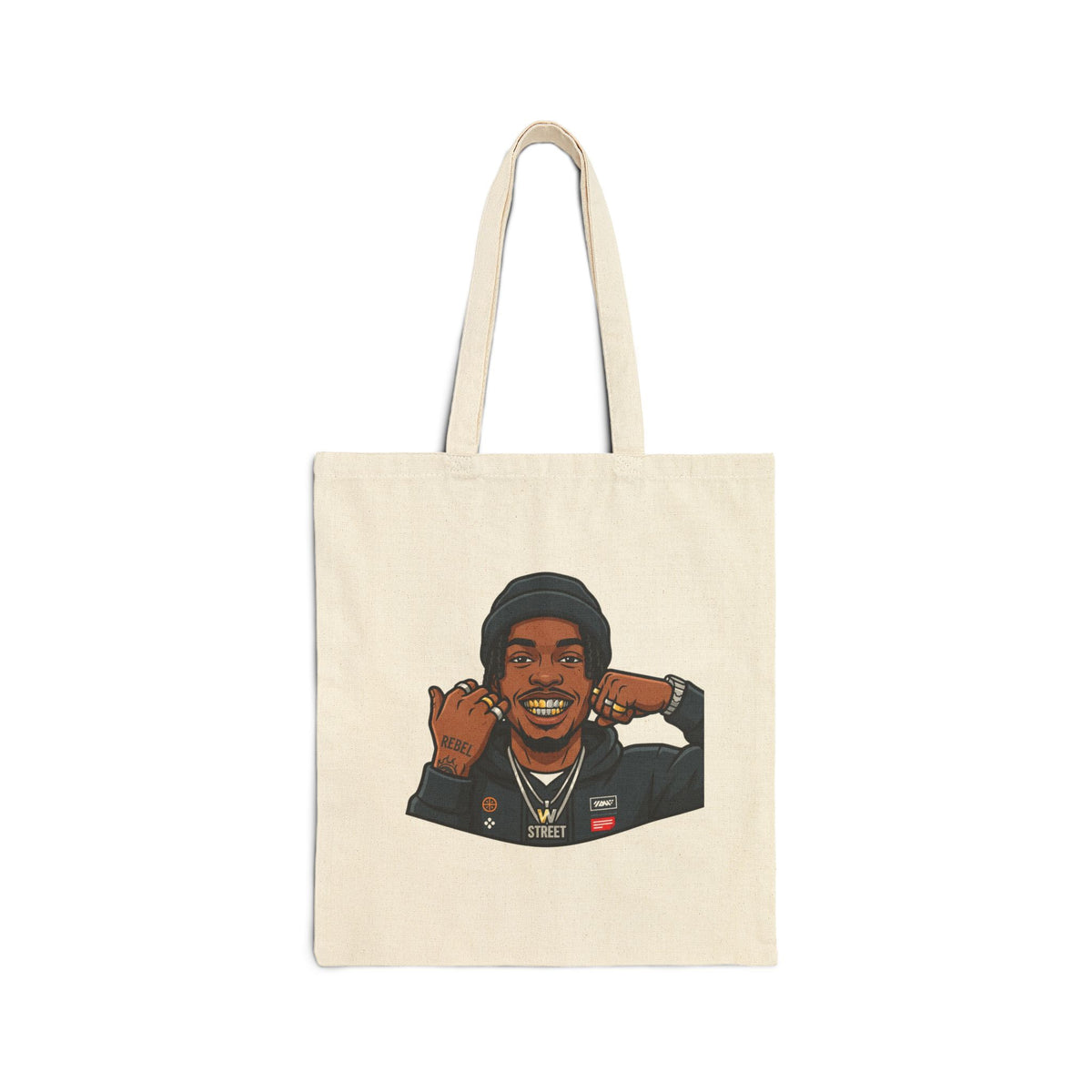 Canvas Tote Bag — Smiling Portrait Illustration Cotton Shopper