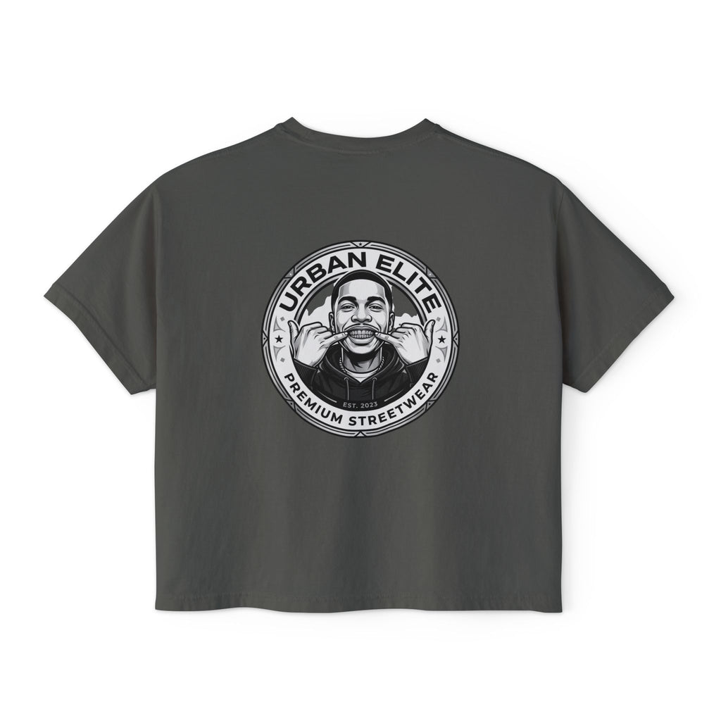 Urban Elite Women's Boxy Tee — Graphic Streetwear Tee with Portrait & 'Urban Elite Premium Streetwear' Back Emblem