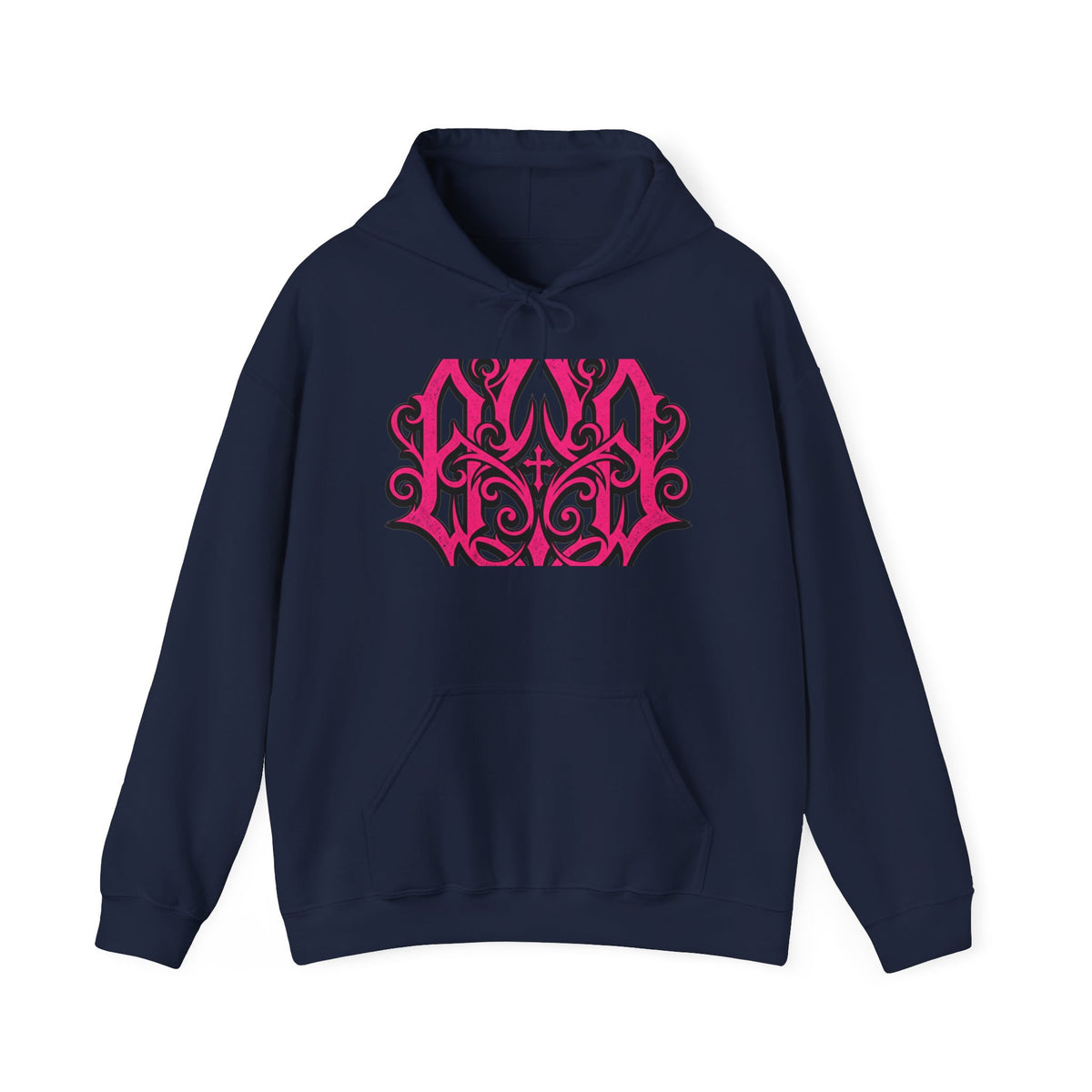 Gothic Pink Monogram Hoodie — Ornate Filigree Chest Design
