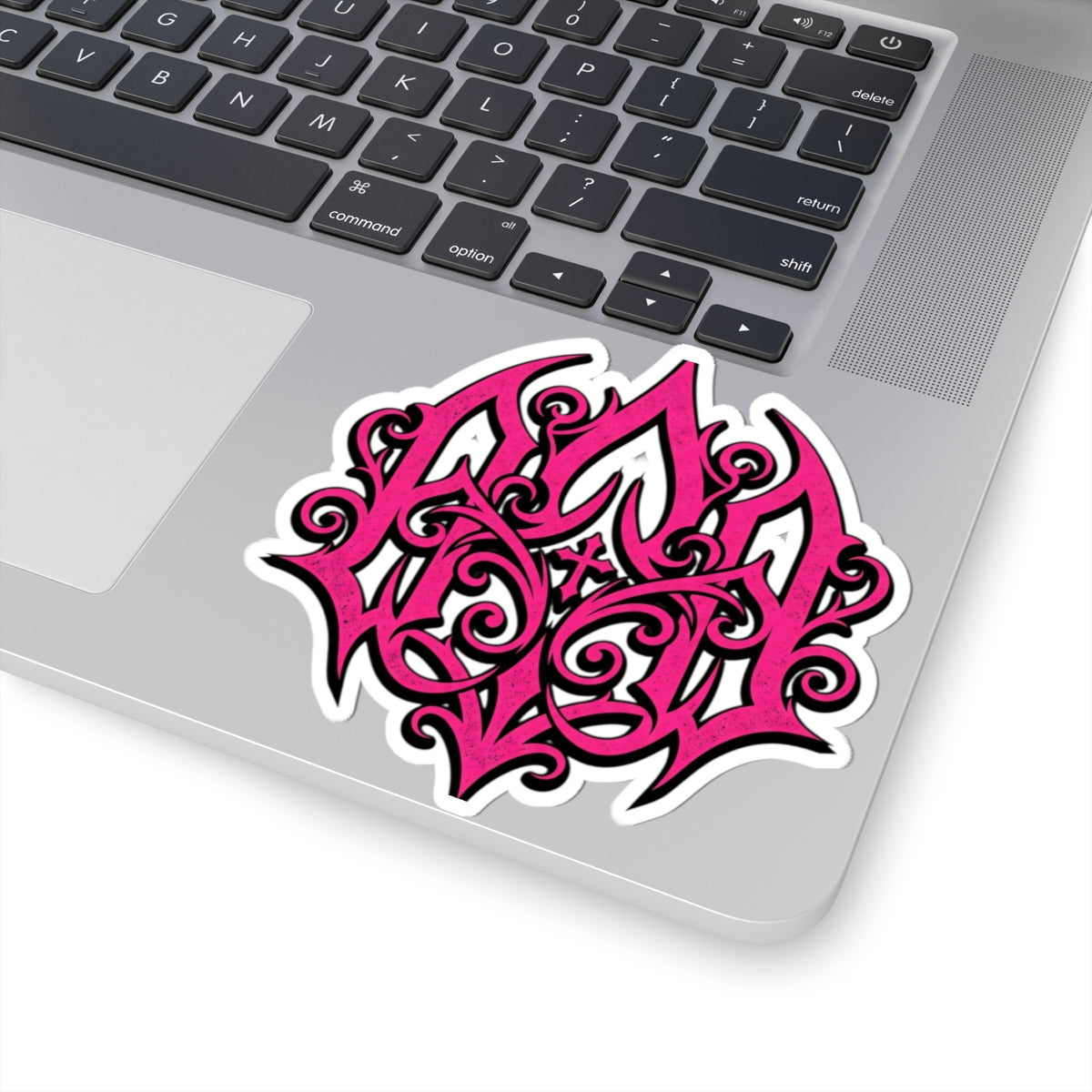 Pink Ornate Monogram Sticker — Kiss-Cut Decorative Laptop Decal