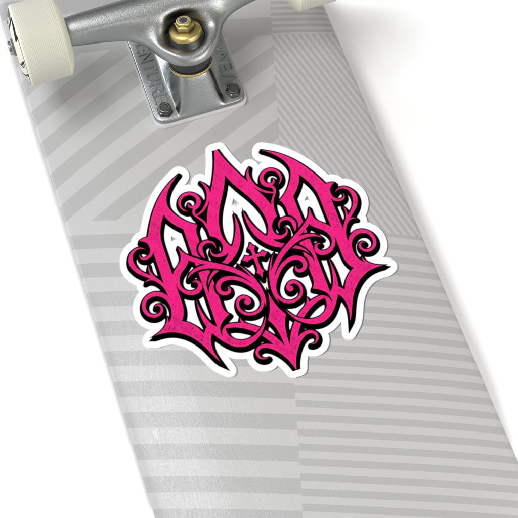 Pink Ornate Monogram Sticker — Kiss-Cut Decorative Laptop Decal