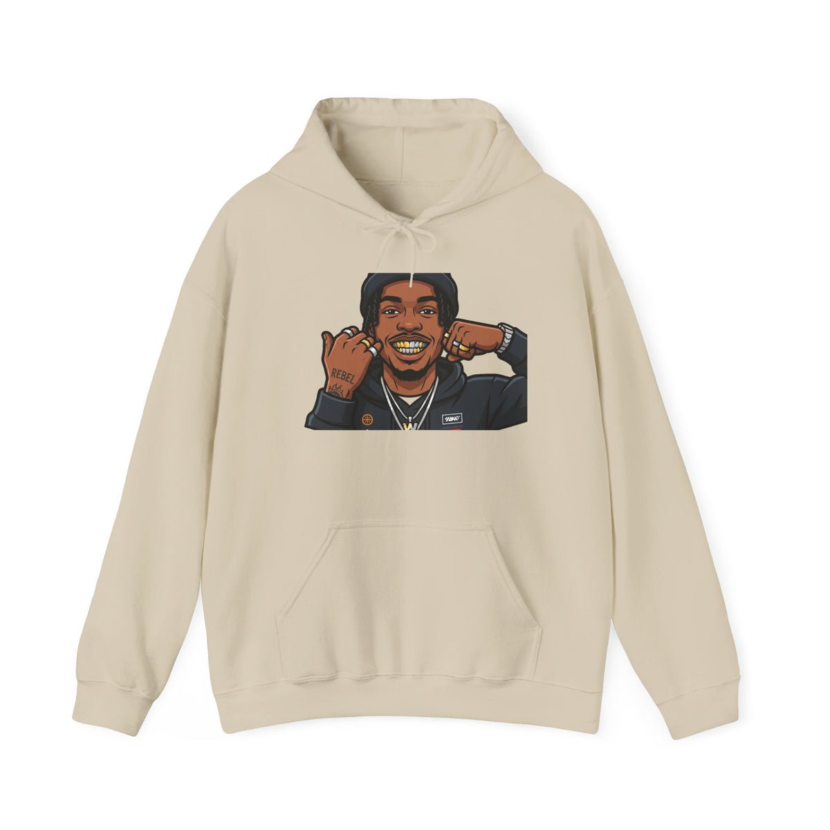 Graphic Hoodie — Smiling Cartoon Portrait Sweatshirt