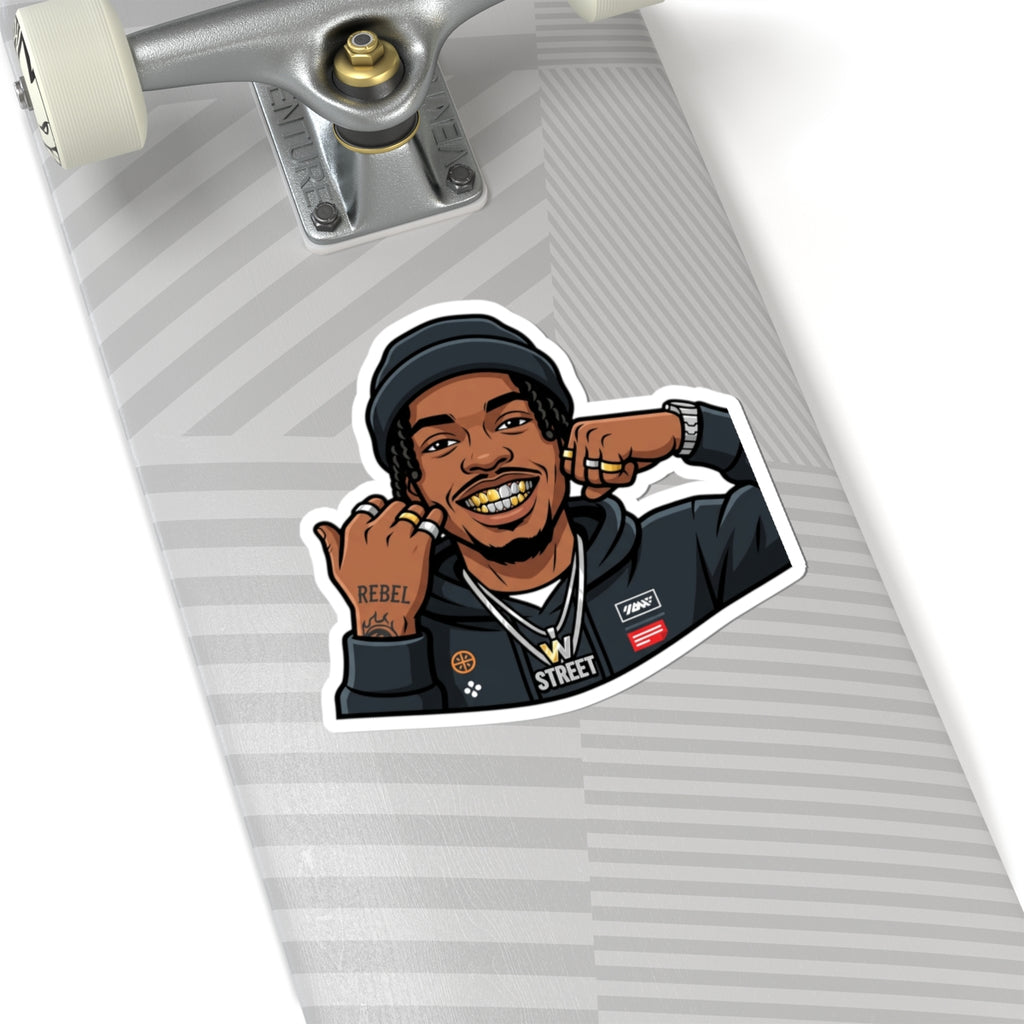 Hip-Hop Character Kiss-Cut Sticker — Gold Grill Rapper Illustration