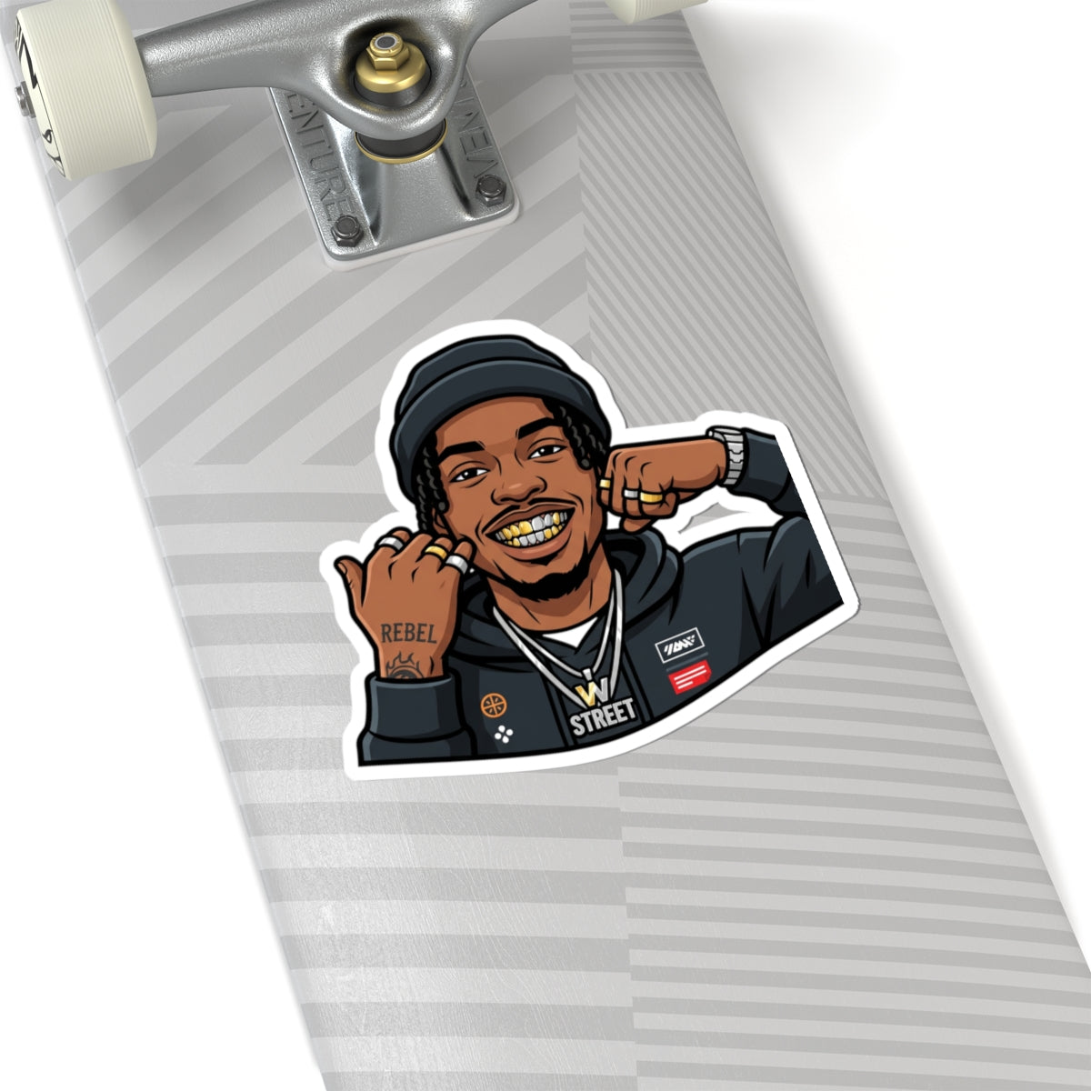 Hip-Hop Character Kiss-Cut Sticker — Gold Grill Rapper Illustration