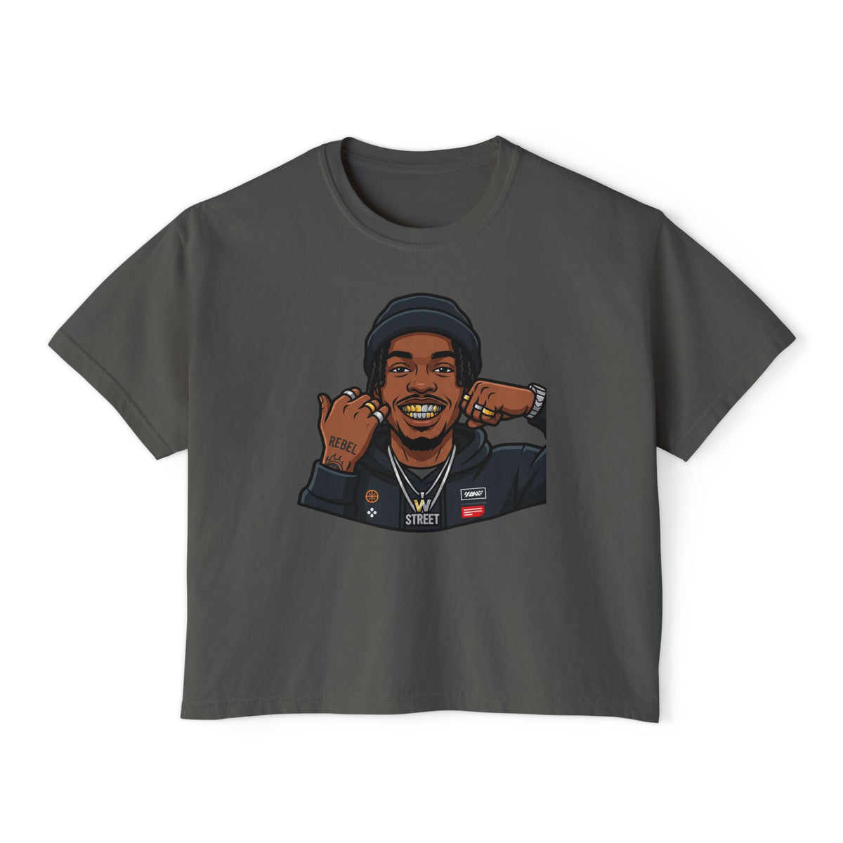 Urban Elite Women's Boxy Tee — Graphic Streetwear Tee with Portrait & 'Urban Elite Premium Streetwear' Back Emblem