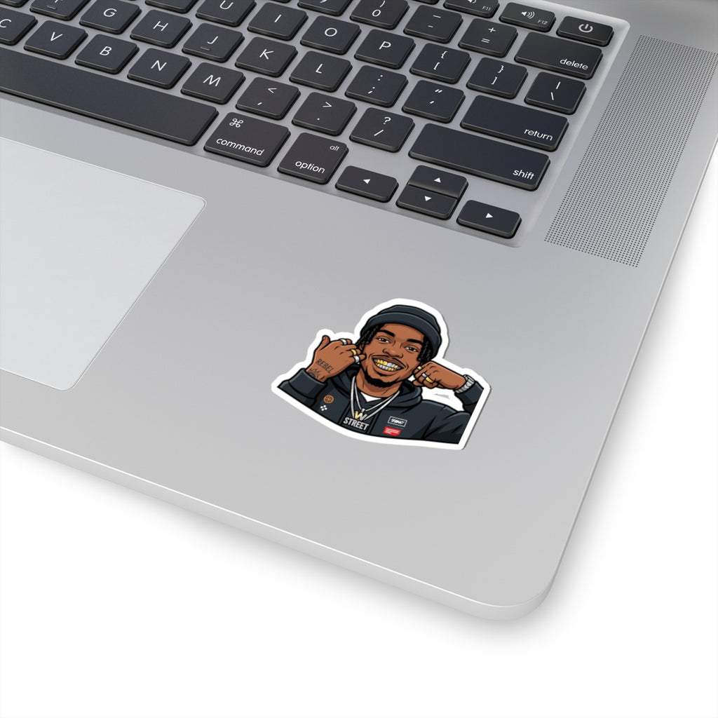 Hip-Hop Character Kiss-Cut Sticker — Gold Grill Rapper Illustration