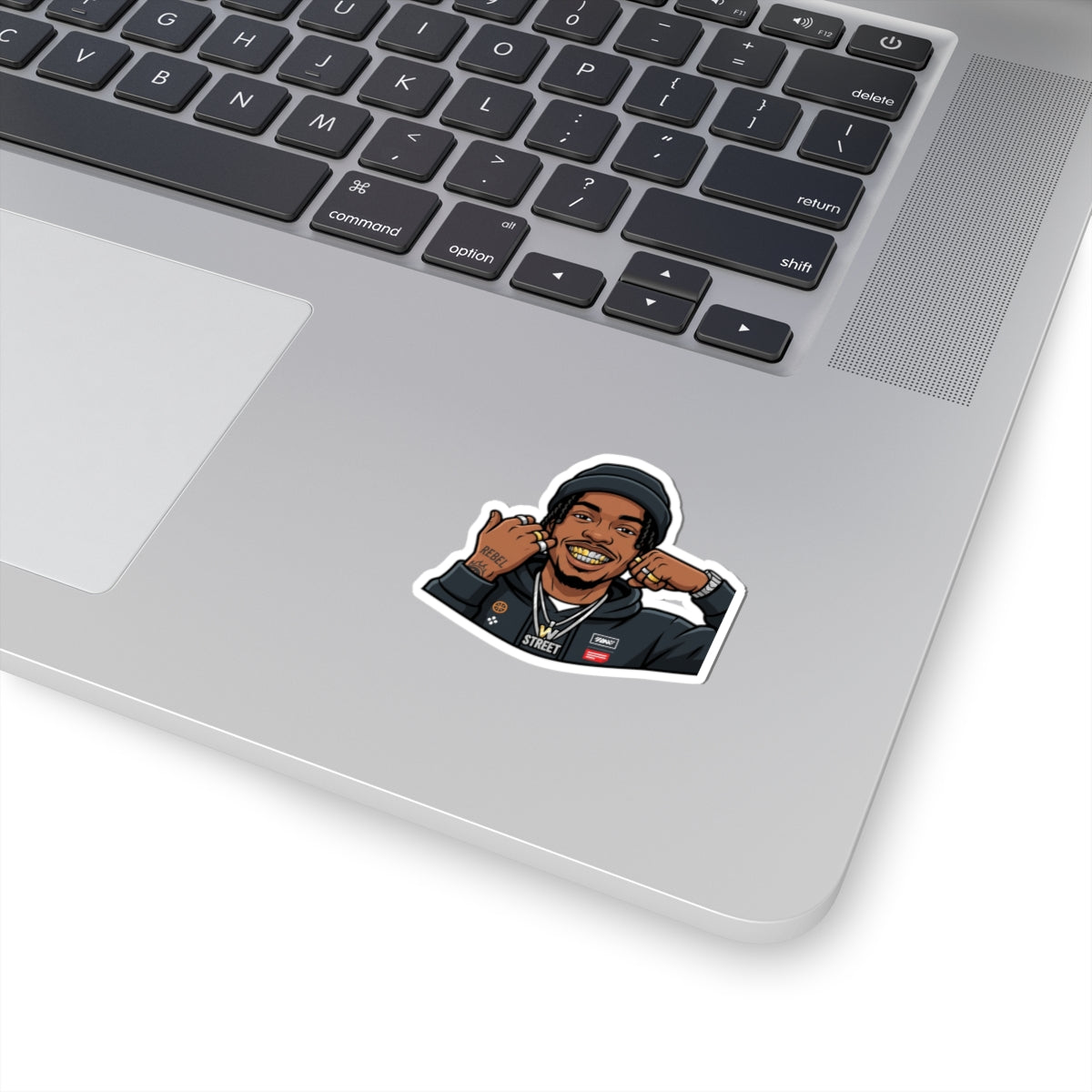 Hip-Hop Character Kiss-Cut Sticker — Gold Grill Rapper Illustration