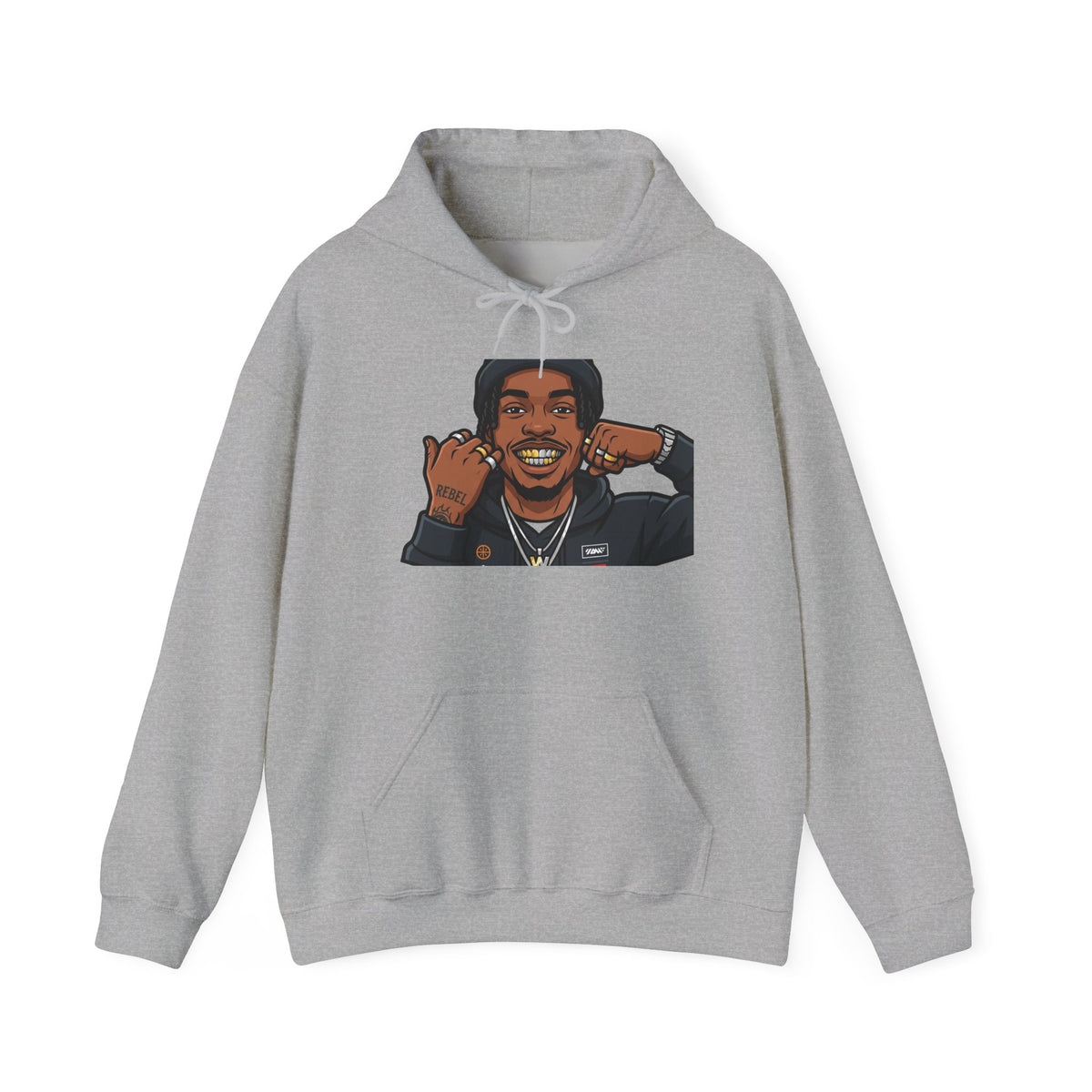 Graphic Hoodie — Smiling Cartoon Portrait Sweatshirt