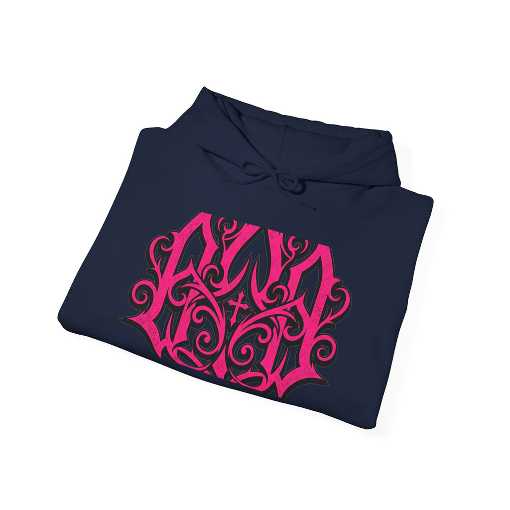 Gothic Pink Monogram Hoodie — Ornate Filigree Chest Design
