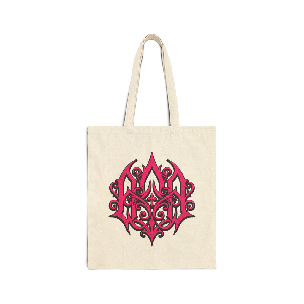 Tribal Flame Canvas Tote Bag — Red Ornamental Graphic Cotton Shopper
