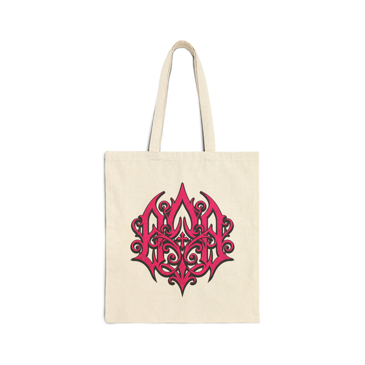 Tribal Flame Canvas Tote Bag — Red Ornamental Graphic Cotton Shopper