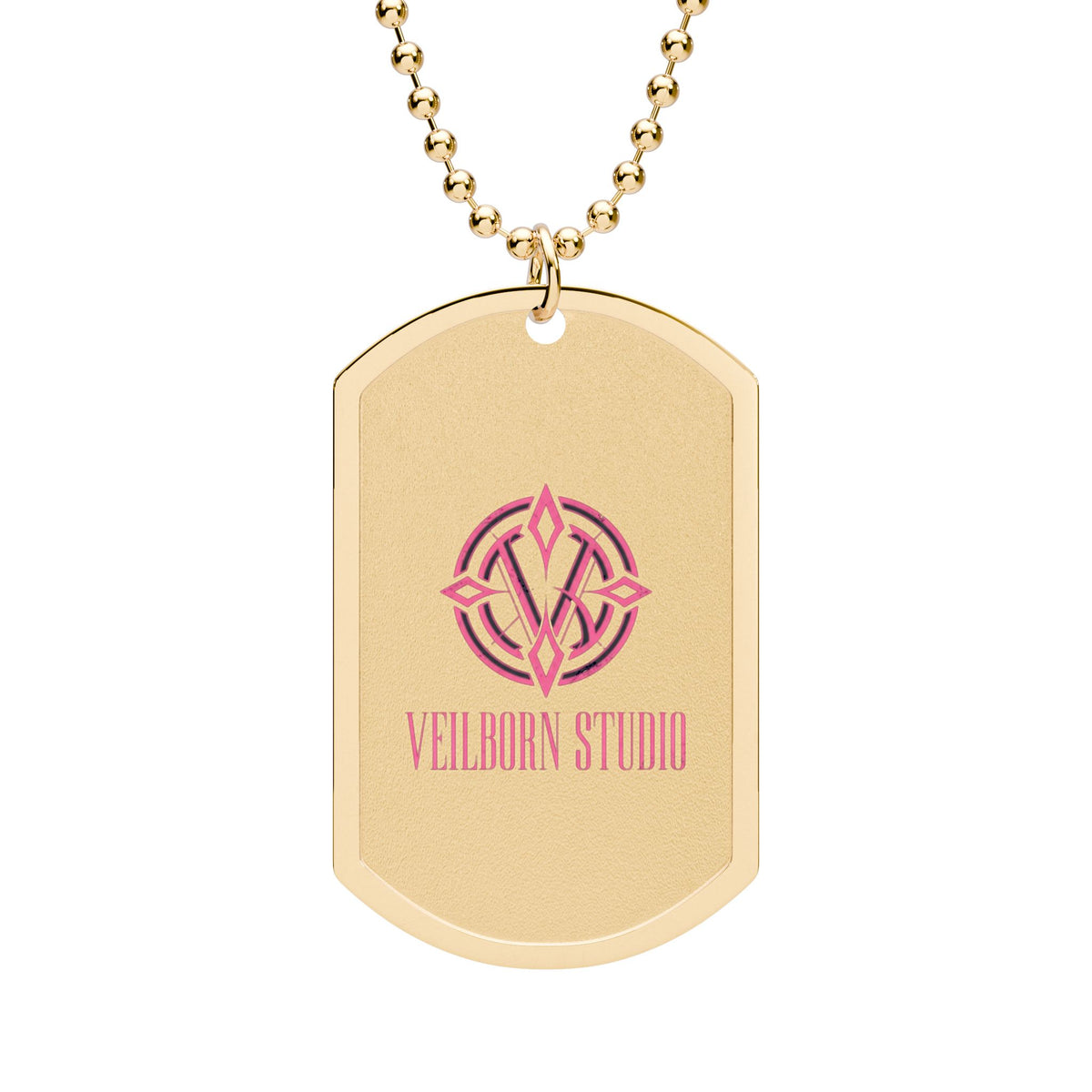 Gold/Silver Logo Dog Tag Necklace — Veldmin Studio Engraved Pendant