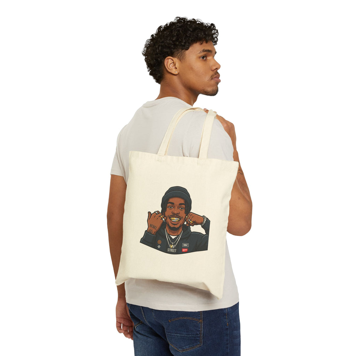 Canvas Tote Bag — Smiling Portrait Illustration Cotton Shopper