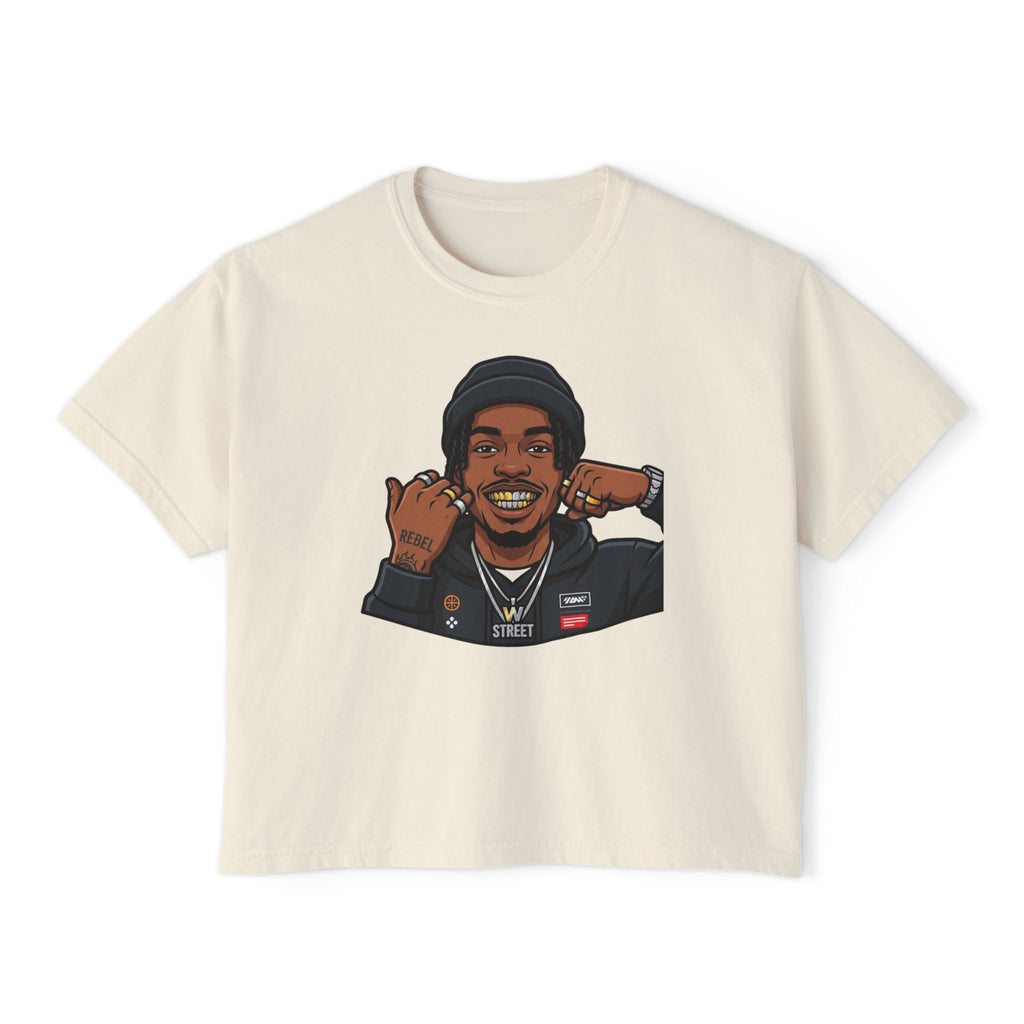 Urban Elite Women's Boxy Tee — Graphic Streetwear Tee with Portrait & 'Urban Elite Premium Streetwear' Back Emblem