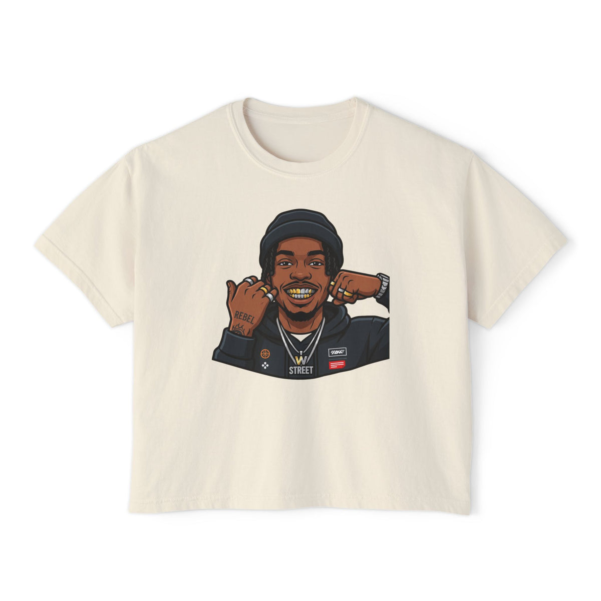Urban Elite Women's Boxy Tee — Graphic Streetwear Tee with Portrait & 'Urban Elite Premium Streetwear' Back Emblem