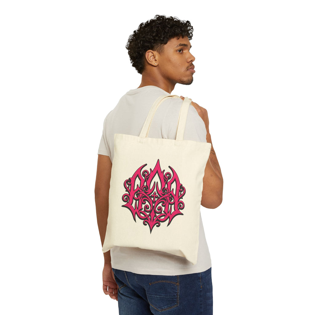 Tribal Flame Canvas Tote Bag — Red Ornamental Graphic Cotton Shopper