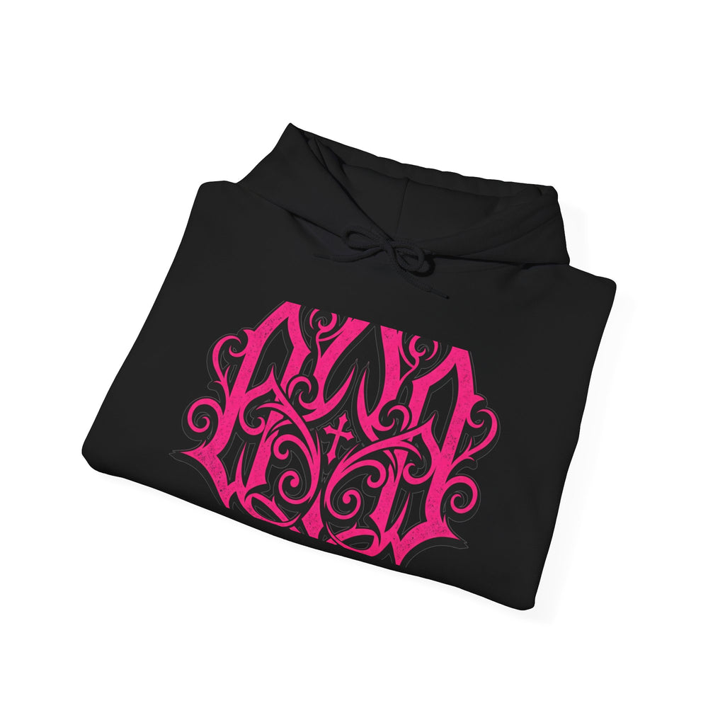 Gothic Pink Monogram Hoodie — Ornate Filigree Chest Design
