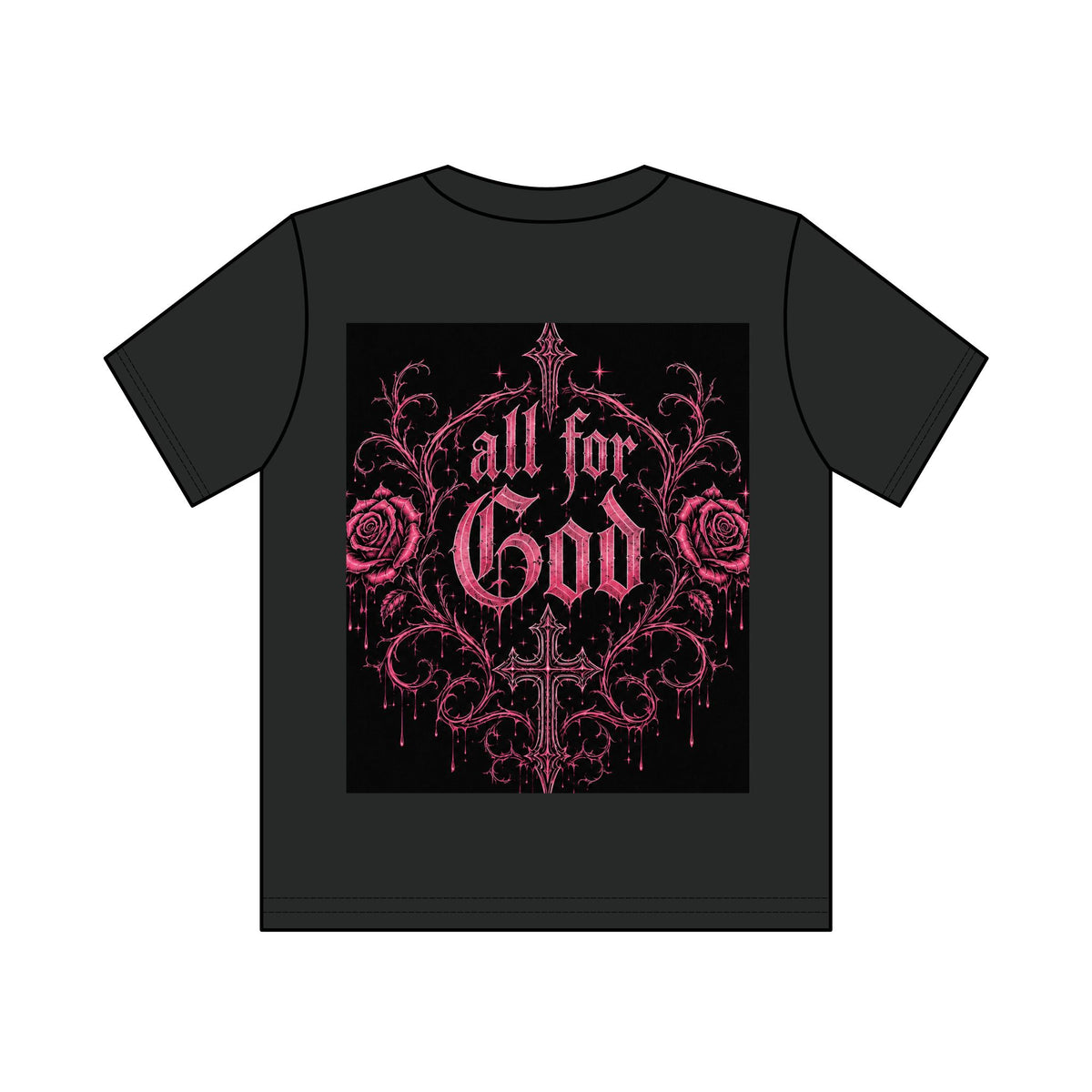 For God Does It All Vintage Wash Tee — Pink Cross Faith Graphic T-Shirt