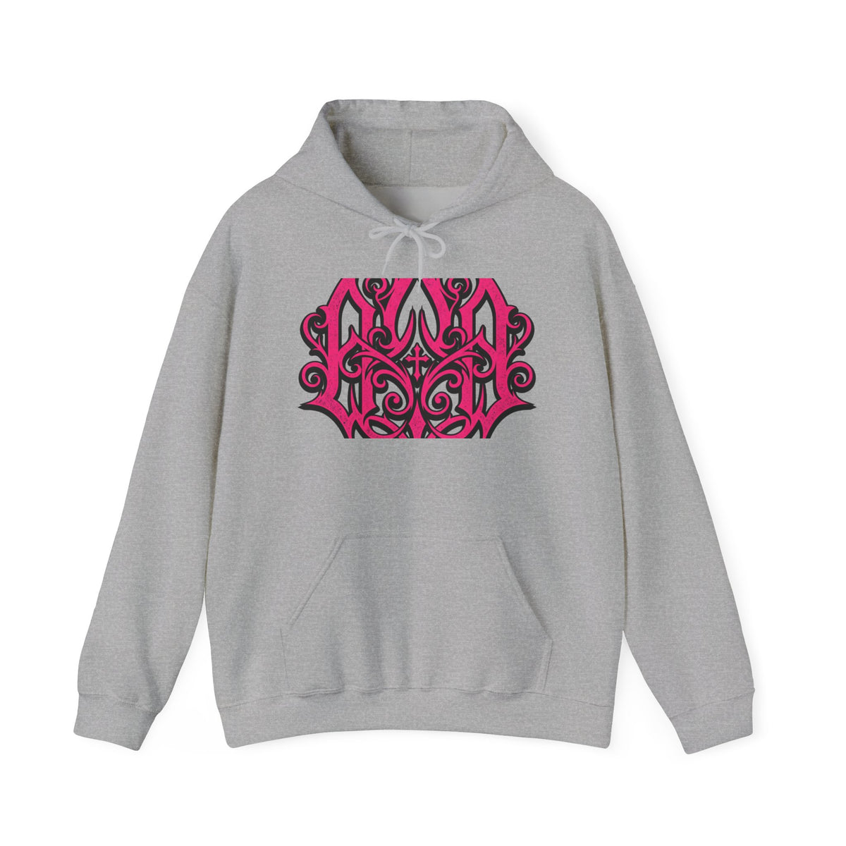Gothic Pink Monogram Hoodie — Ornate Filigree Chest Design
