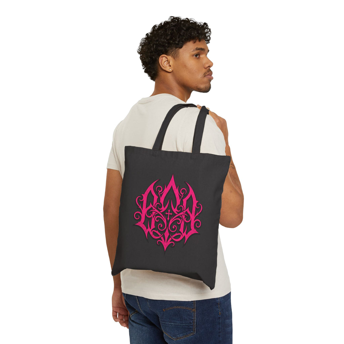 Tribal Flame Canvas Tote Bag — Red Ornamental Graphic Cotton Shopper