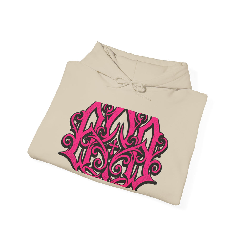 Gothic Pink Monogram Hoodie — Ornate Filigree Chest Design
