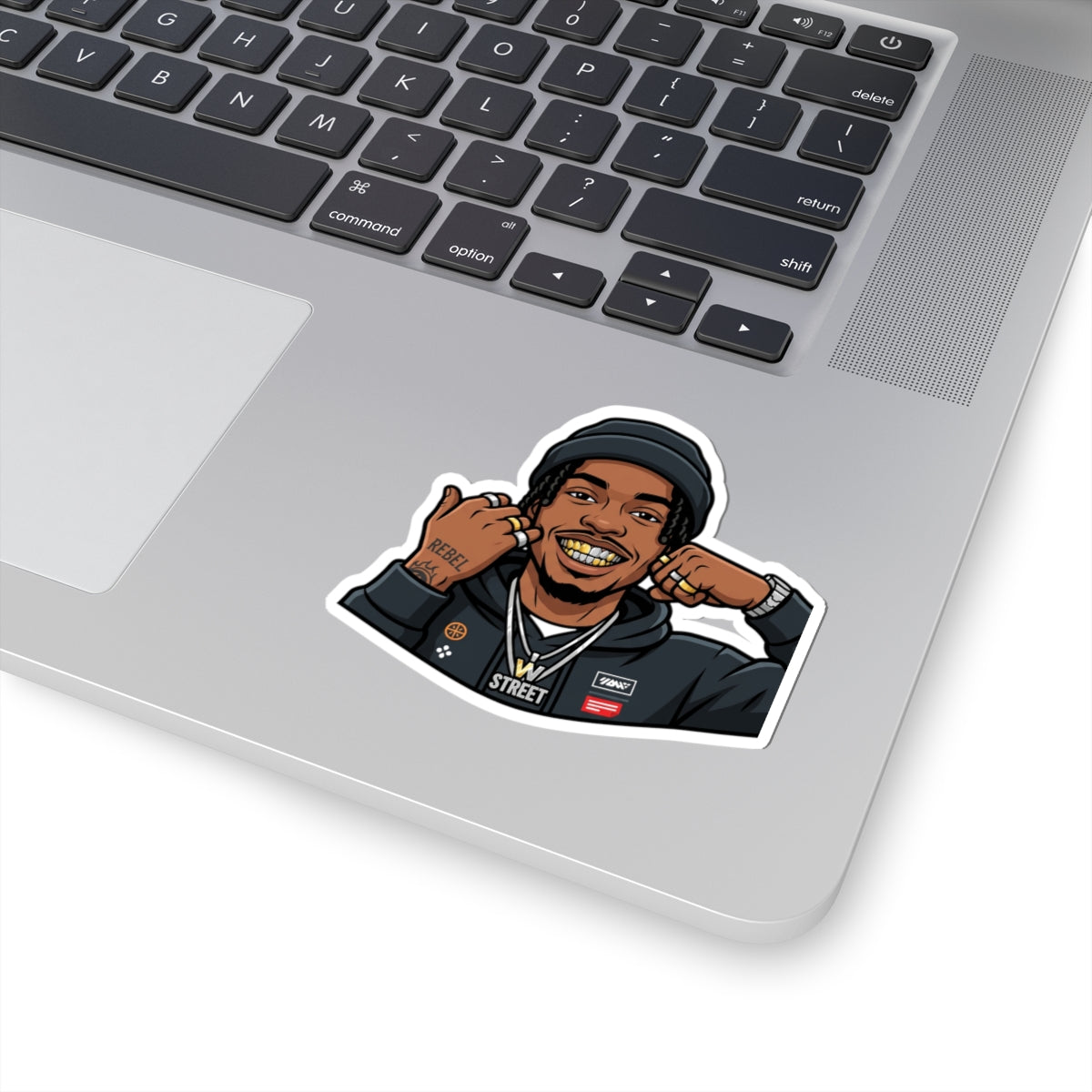 Hip-Hop Character Kiss-Cut Sticker — Gold Grill Rapper Illustration