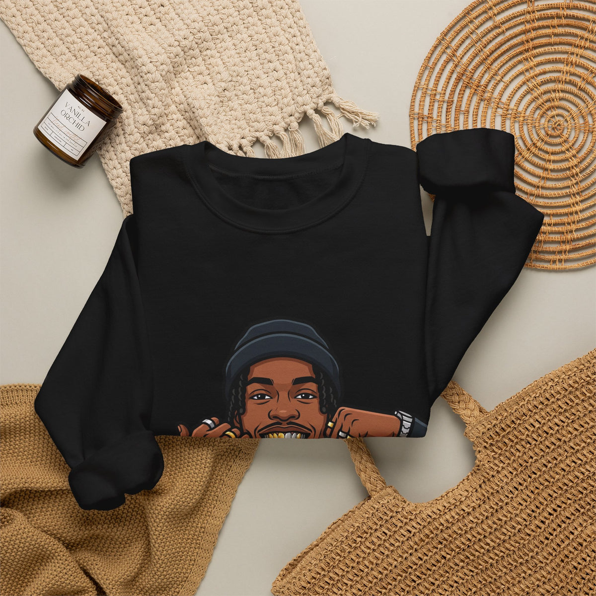 Graphic Crewneck Sweatshirt — Urban Portrait Illustration