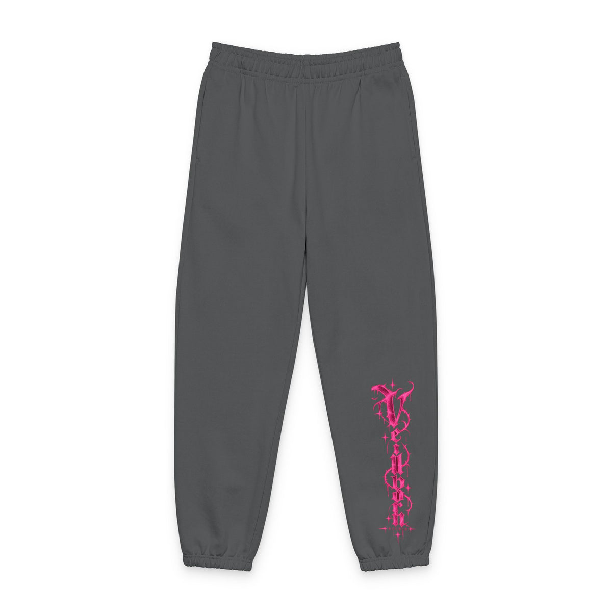 Grey Sweatpants with Pink Vertical 'Vogue' Script — Streetwear Lounge Joggers