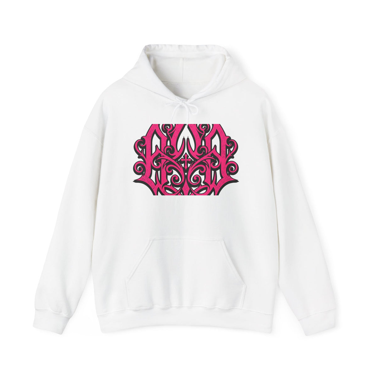 Gothic Pink Monogram Hoodie — Ornate Filigree Chest Design