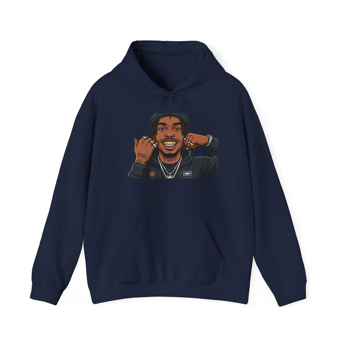 Graphic Hoodie — Smiling Cartoon Portrait Sweatshirt